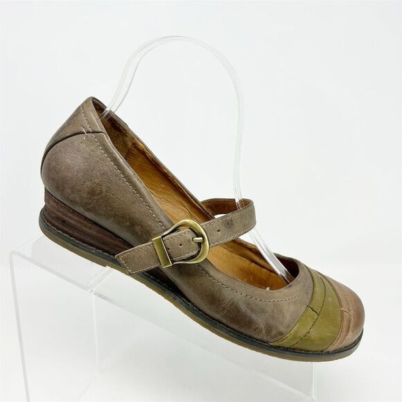 Miz Mooz Posie Brown Taupe Leather Mary Jane Pumps Women's Size 8 Casual Wedge - Picture 1 of 13